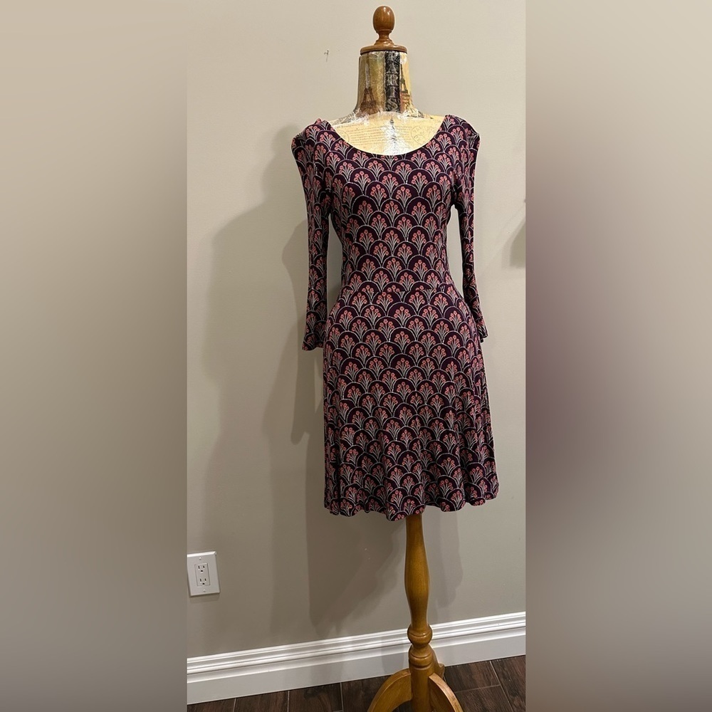 Express print skater mini long sleeve dress purple pink - Picture 2 of 6